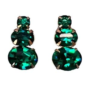 Vintage Emerald Green Goldtone Clip On Screwback Teardrop Earrings